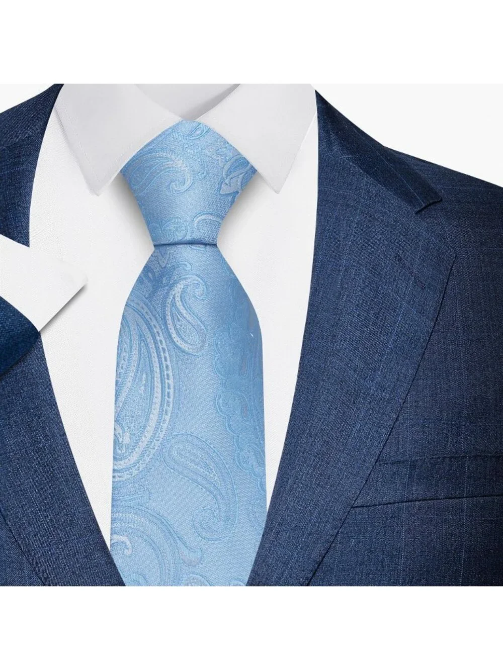 🆕Men's Baby Blue 100% Microfiber Paisley Slim Formal Necktie For Wedding Dress